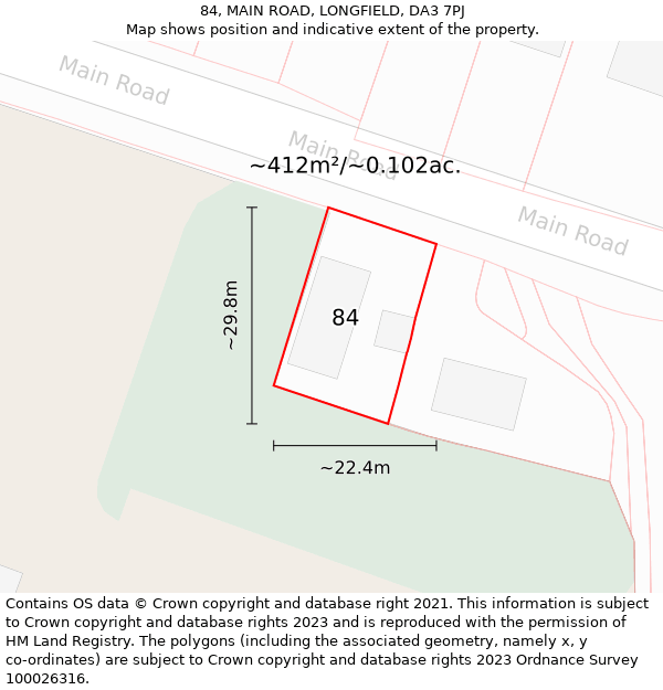 84, MAIN ROAD, LONGFIELD, DA3 7PJ: Plot and title map