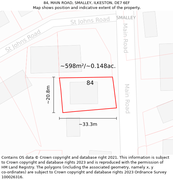 84, MAIN ROAD, SMALLEY, ILKESTON, DE7 6EF: Plot and title map