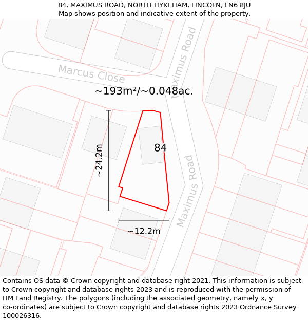 84, MAXIMUS ROAD, NORTH HYKEHAM, LINCOLN, LN6 8JU: Plot and title map