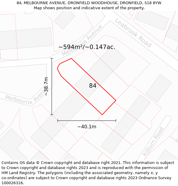 84, MELBOURNE AVENUE, DRONFIELD WOODHOUSE, DRONFIELD, S18 8YW: Plot and title map