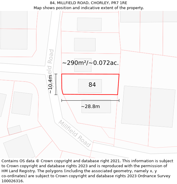 84, MILLFIELD ROAD, CHORLEY, PR7 1RE: Plot and title map