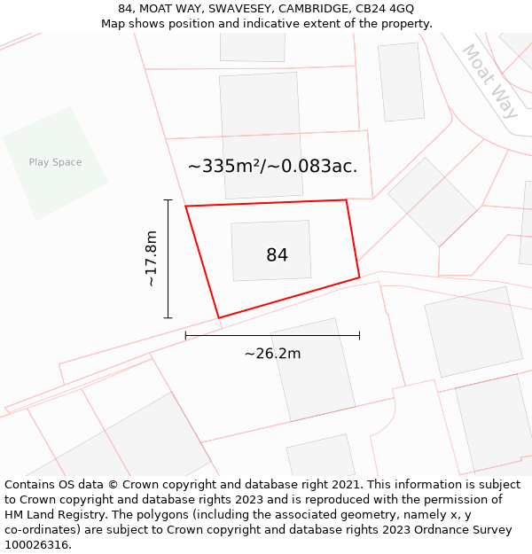 84, MOAT WAY, SWAVESEY, CAMBRIDGE, CB24 4GQ: Plot and title map