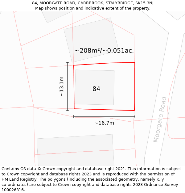 84, MOORGATE ROAD, CARRBROOK, STALYBRIDGE, SK15 3NJ: Plot and title map