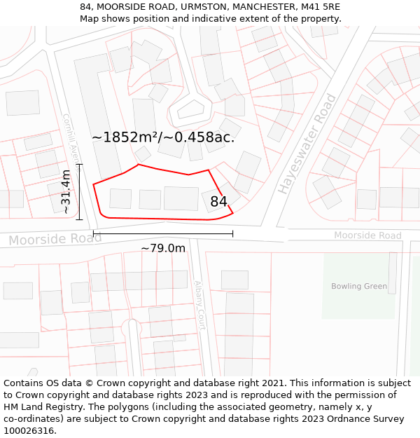 84, MOORSIDE ROAD, URMSTON, MANCHESTER, M41 5RE: Plot and title map