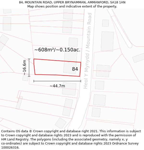 84, MOUNTAIN ROAD, UPPER BRYNAMMAN, AMMANFORD, SA18 1AN: Plot and title map