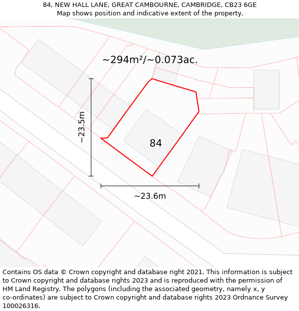 84, NEW HALL LANE, GREAT CAMBOURNE, CAMBRIDGE, CB23 6GE: Plot and title map