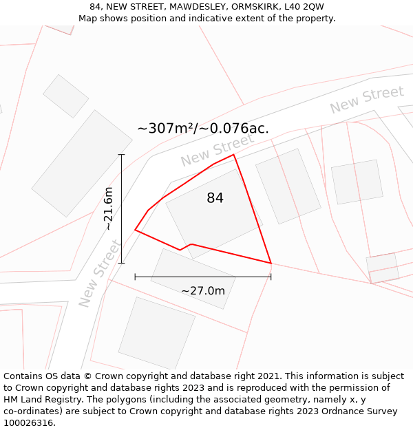 84, NEW STREET, MAWDESLEY, ORMSKIRK, L40 2QW: Plot and title map