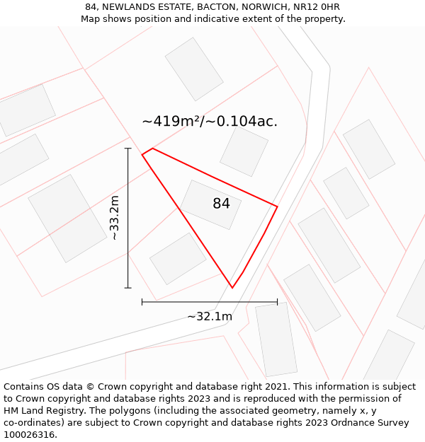 84, NEWLANDS ESTATE, BACTON, NORWICH, NR12 0HR: Plot and title map