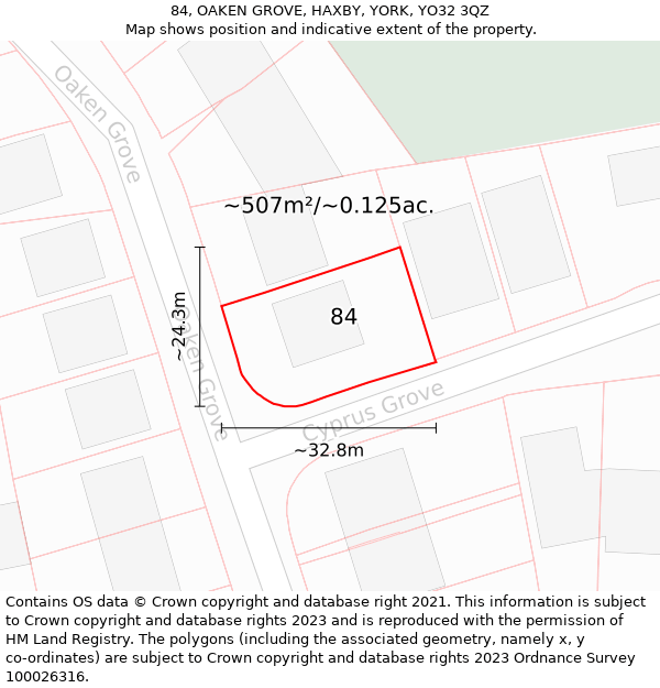 84, OAKEN GROVE, HAXBY, YORK, YO32 3QZ: Plot and title map