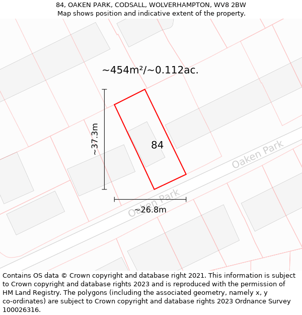 84, OAKEN PARK, CODSALL, WOLVERHAMPTON, WV8 2BW: Plot and title map