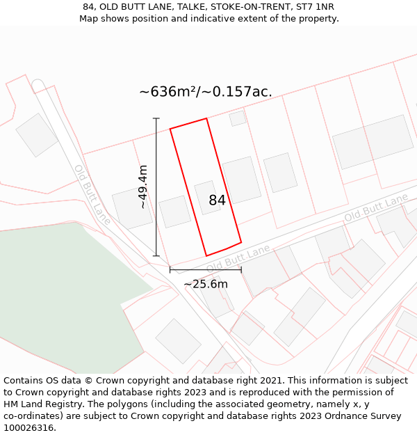 84, OLD BUTT LANE, TALKE, STOKE-ON-TRENT, ST7 1NR: Plot and title map