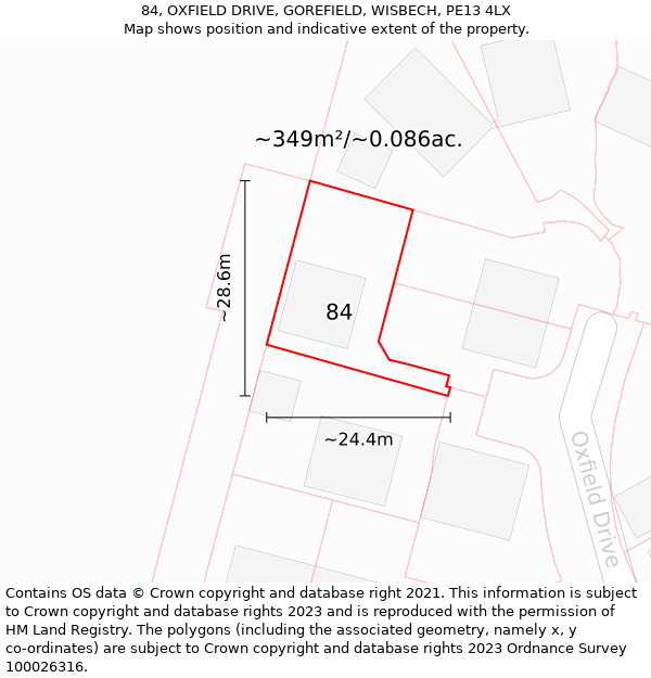 84, OXFIELD DRIVE, GOREFIELD, WISBECH, PE13 4LX: Plot and title map