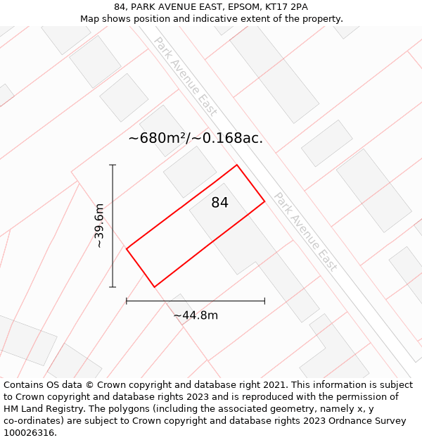 84, PARK AVENUE EAST, EPSOM, KT17 2PA: Plot and title map