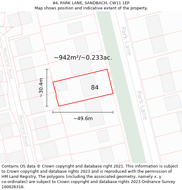 84, PARK LANE, SANDBACH, CW11 1EP: Plot and title map