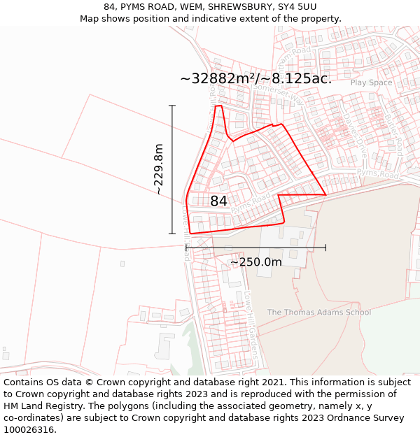 84, PYMS ROAD, WEM, SHREWSBURY, SY4 5UU: Plot and title map