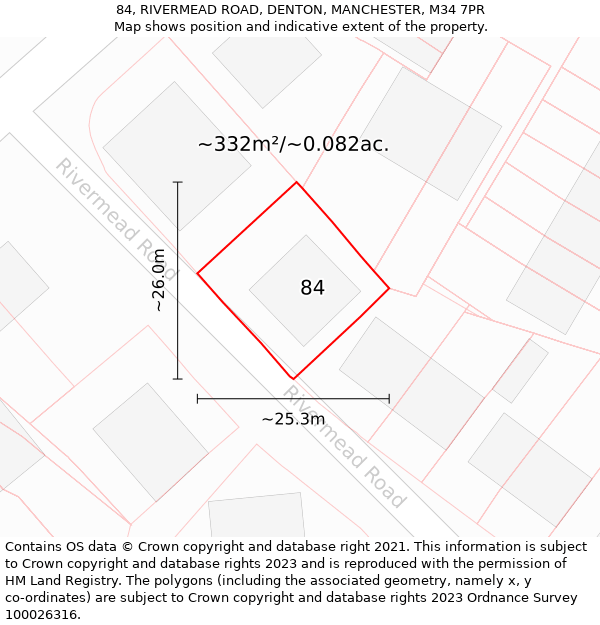 84, RIVERMEAD ROAD, DENTON, MANCHESTER, M34 7PR: Plot and title map