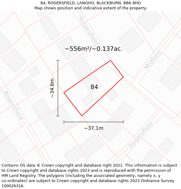 84, ROGERSFIELD, LANGHO, BLACKBURN, BB6 8HD: Plot and title map
