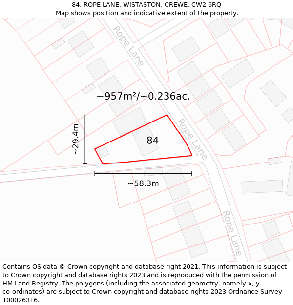 84, ROPE LANE, WISTASTON, CREWE, CW2 6RQ: Plot and title map