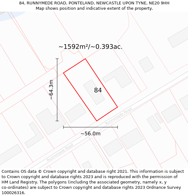 84, RUNNYMEDE ROAD, PONTELAND, NEWCASTLE UPON TYNE, NE20 9HH: Plot and title map