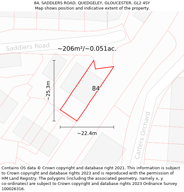 84, SADDLERS ROAD, QUEDGELEY, GLOUCESTER, GL2 4SY: Plot and title map