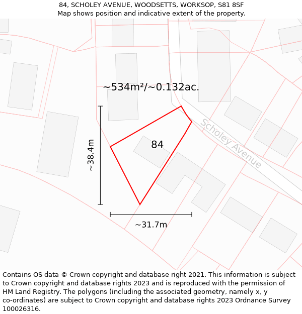 84, SCHOLEY AVENUE, WOODSETTS, WORKSOP, S81 8SF: Plot and title map