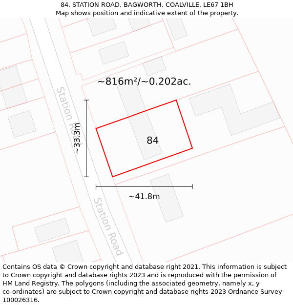 84, STATION ROAD, BAGWORTH, COALVILLE, LE67 1BH: Plot and title map