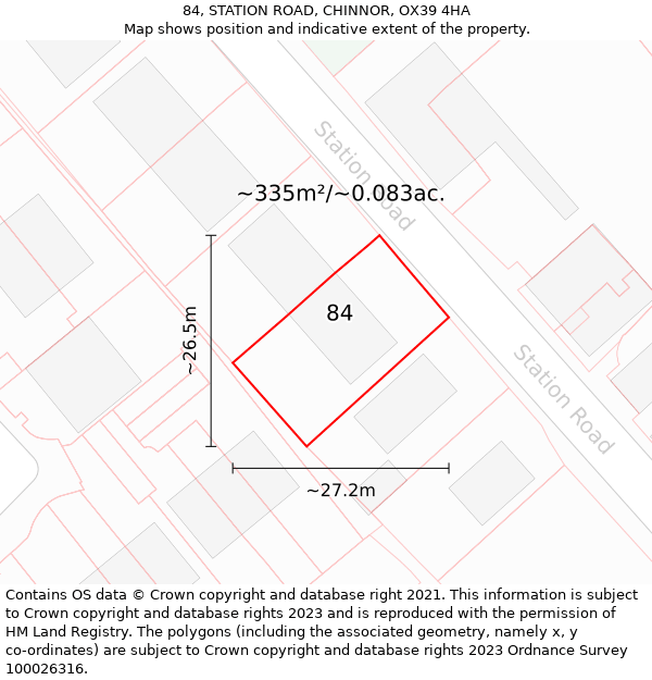 84, STATION ROAD, CHINNOR, OX39 4HA: Plot and title map