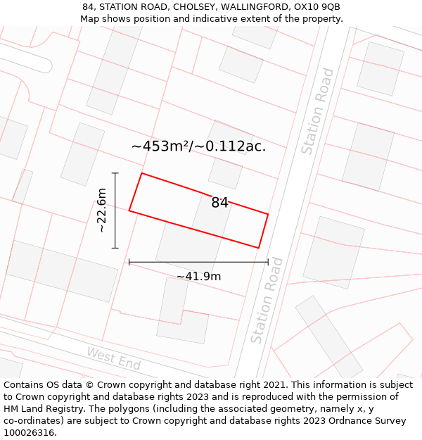 84, STATION ROAD, CHOLSEY, WALLINGFORD, OX10 9QB: Plot and title map