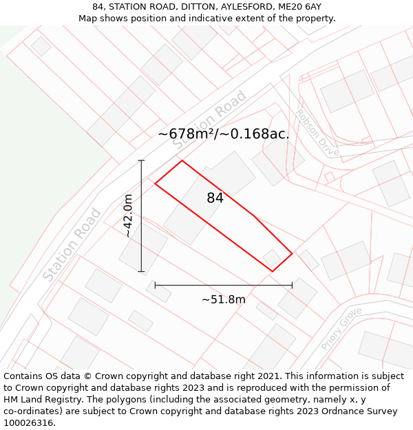 84, STATION ROAD, DITTON, AYLESFORD, ME20 6AY: Plot and title map