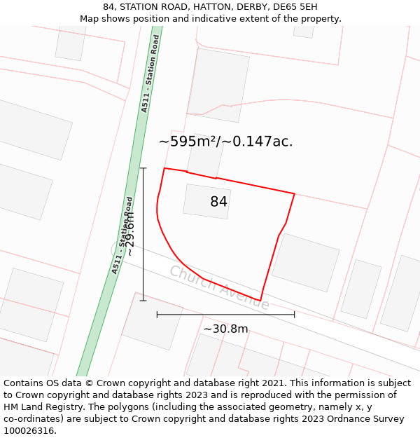 84, STATION ROAD, HATTON, DERBY, DE65 5EH: Plot and title map
