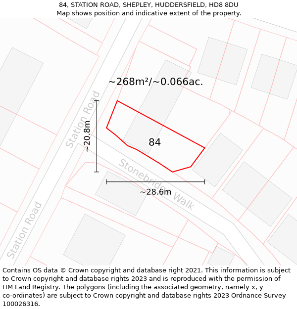 84, STATION ROAD, SHEPLEY, HUDDERSFIELD, HD8 8DU: Plot and title map