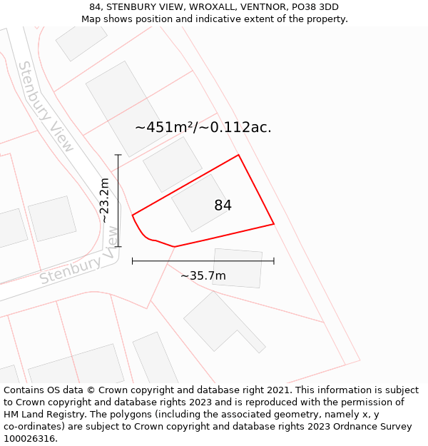 84, STENBURY VIEW, WROXALL, VENTNOR, PO38 3DD: Plot and title map