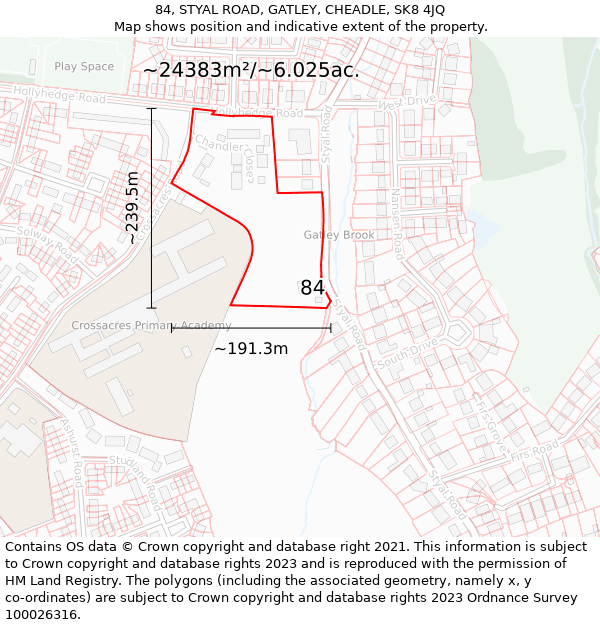 84, STYAL ROAD, GATLEY, CHEADLE, SK8 4JQ: Plot and title map