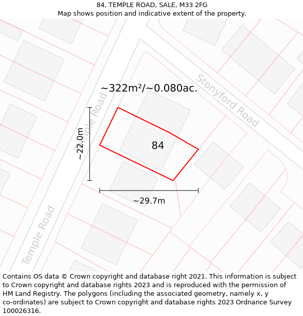 84, TEMPLE ROAD, SALE, M33 2FG: Plot and title map