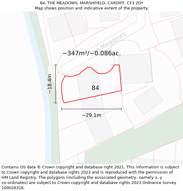 84, THE MEADOWS, MARSHFIELD, CARDIFF, CF3 2DY: Plot and title map