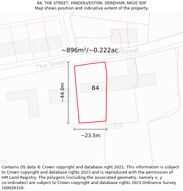 84, THE STREET, HINDOLVESTON, DEREHAM, NR20 5DF: Plot and title map