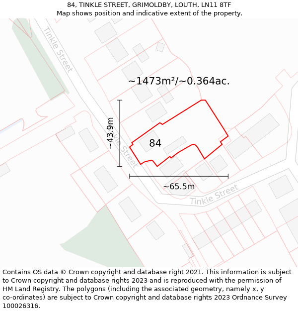 84, TINKLE STREET, GRIMOLDBY, LOUTH, LN11 8TF: Plot and title map