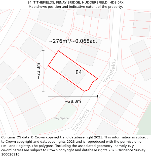 84, TITHEFIELDS, FENAY BRIDGE, HUDDERSFIELD, HD8 0FX: Plot and title map