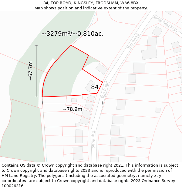 84, TOP ROAD, KINGSLEY, FRODSHAM, WA6 8BX: Plot and title map