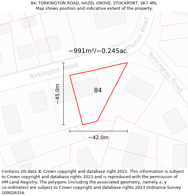 84, TORKINGTON ROAD, HAZEL GROVE, STOCKPORT, SK7 4RL: Plot and title map