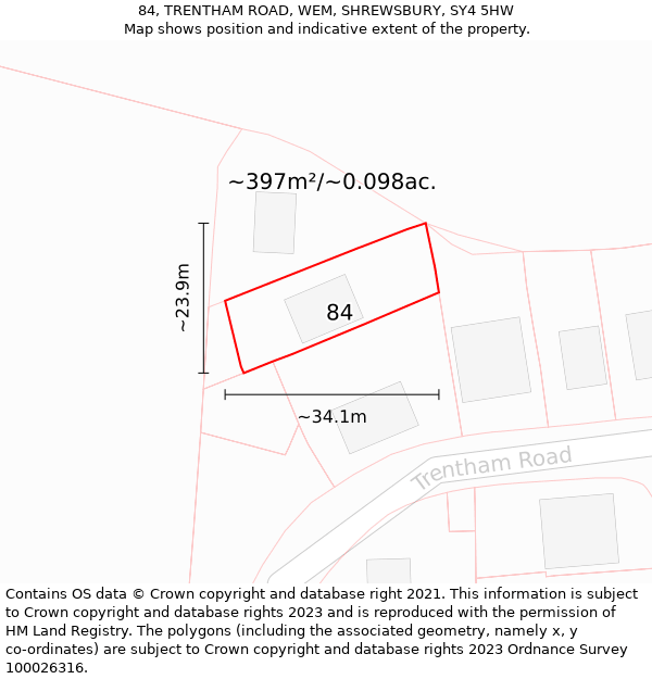 84, TRENTHAM ROAD, WEM, SHREWSBURY, SY4 5HW: Plot and title map