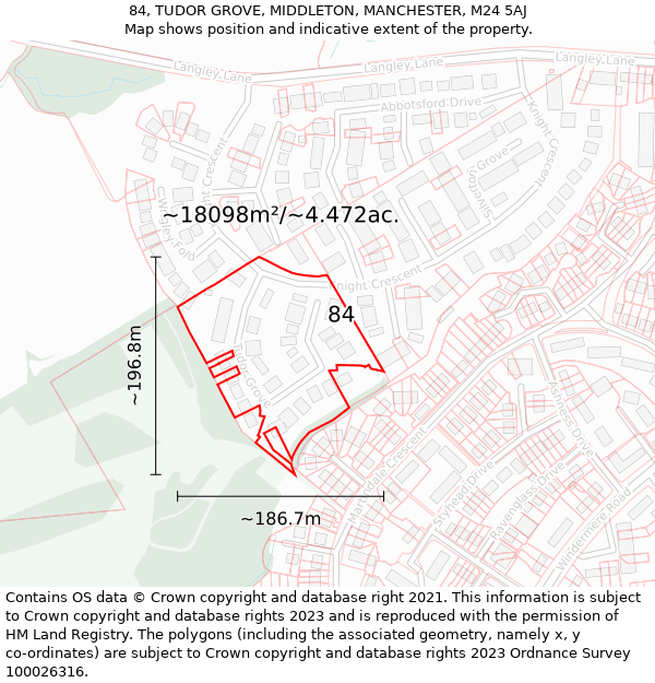 84, TUDOR GROVE, MIDDLETON, MANCHESTER, M24 5AJ: Plot and title map