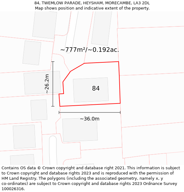 84, TWEMLOW PARADE, HEYSHAM, MORECAMBE, LA3 2DL: Plot and title map