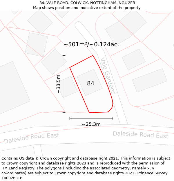84, VALE ROAD, COLWICK, NOTTINGHAM, NG4 2EB: Plot and title map