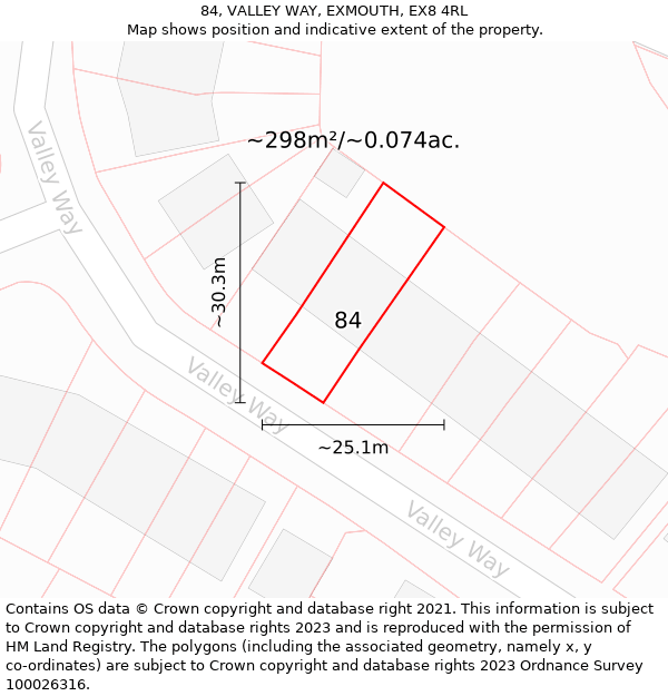 84, VALLEY WAY, EXMOUTH, EX8 4RL: Plot and title map