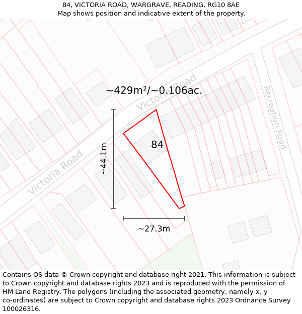 84, VICTORIA ROAD, WARGRAVE, READING, RG10 8AE: Plot and title map