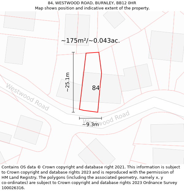 84, WESTWOOD ROAD, BURNLEY, BB12 0HR: Plot and title map