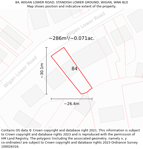 84, WIGAN LOWER ROAD, STANDISH LOWER GROUND, WIGAN, WN6 8LD: Plot and title map