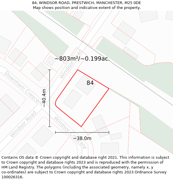 84, WINDSOR ROAD, PRESTWICH, MANCHESTER, M25 0DE: Plot and title map