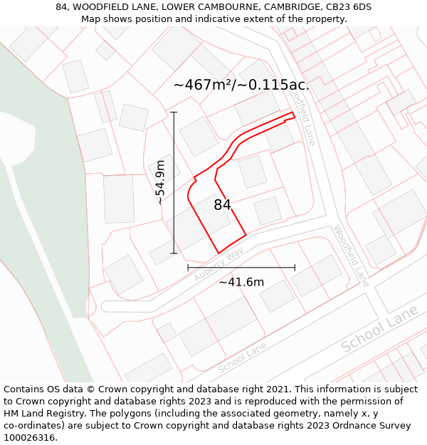 84, WOODFIELD LANE, LOWER CAMBOURNE, CAMBRIDGE, CB23 6DS: Plot and title map